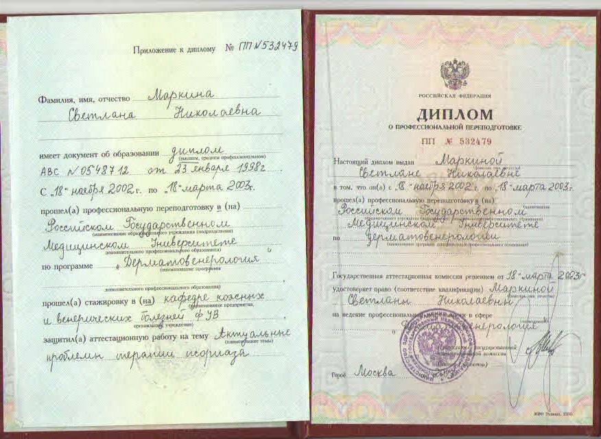Специалист спа-центра «Баден-Баден» Маркина Светлана – дипломы и сертификаты